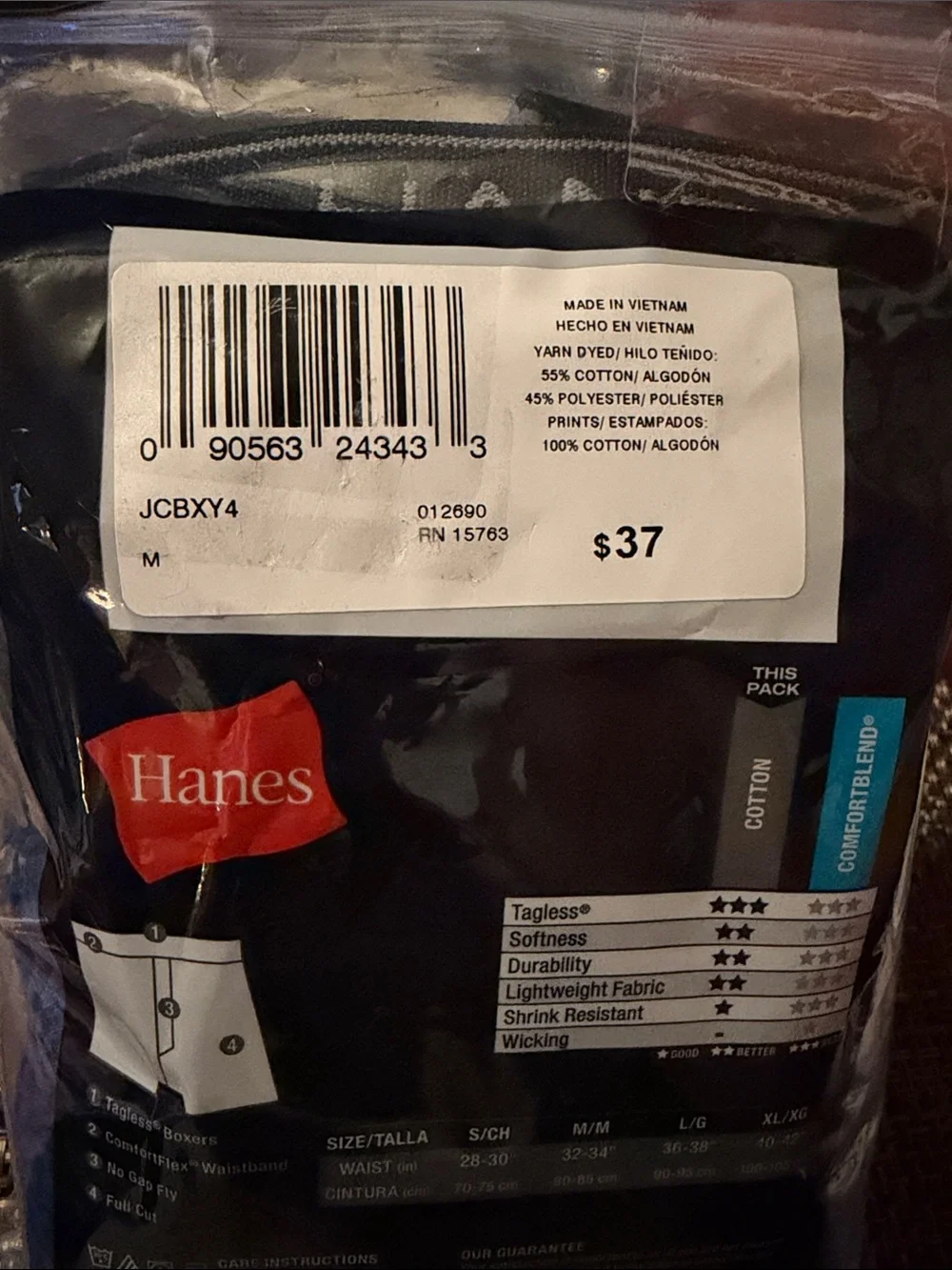 Hanes Men's 4-Pack Tagless Boxers - Blue Pattern Medium 32-34” JCBXY4